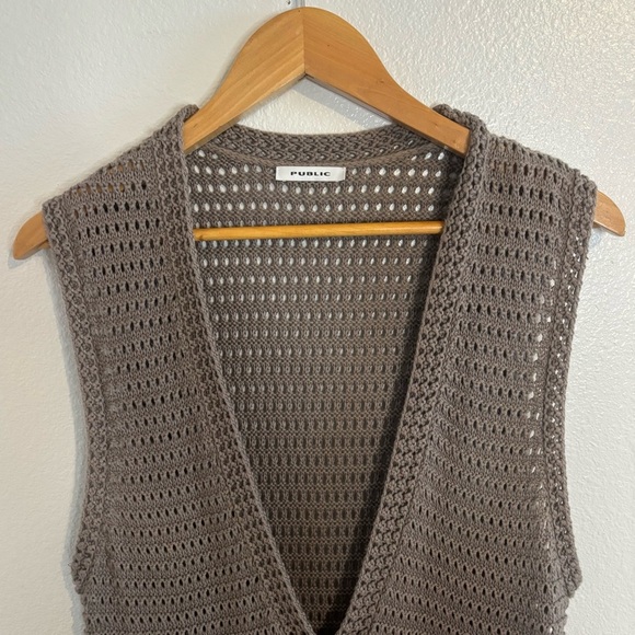 Boho Crochet Open Knit Longline Cardigan Duster Size Small in Taupe/Brown - Picture 3 of 10